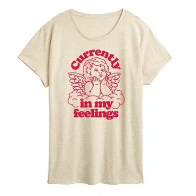 Air Waves Cupid In My Feelings Womens Crew Neck Short Sleeve Classic Fit Graphic T-shirt In Sand