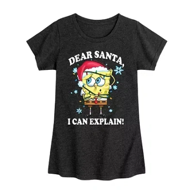 Air Waves Dear Santa Big Kid Girls Crew Neck Short Sleeve Spongebob T-shirt In Black