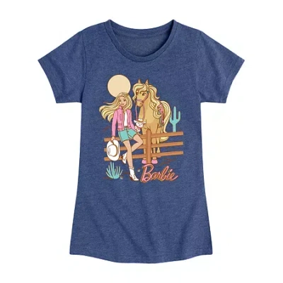 Air Waves Desert Cowgirl Big Kid Girls Crew Neck Short Sleeve Classic Fit Barbie Graphic T-shirt In Blue