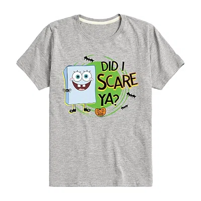 Air Waves Did I Scare Ya Halloween Little & Big Kid Boys Crew Neck Short Sleeve Regular Fit Spongebob Graphic  In Gray