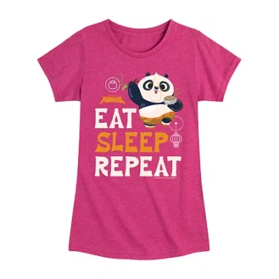 Air Waves Eat Sleep Repeat Big Kid Girls Crew Neck Short Sleeve T-shirt In Pink