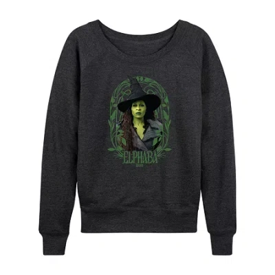 Air Waves Elphaba Frame Womens Boat Neck Long Sleeve Wicked Graphic T-shirt In Black
