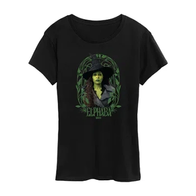 Air Waves Elphaba Frame Womens Crew Neck Short Sleeve Wicked Graphic T-shirt In Black