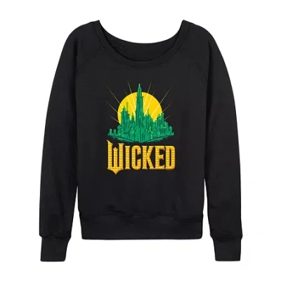 Air Waves Emerald City Womens Boat Neck Long Sleeve Wicked Graphic T-shirt In Black