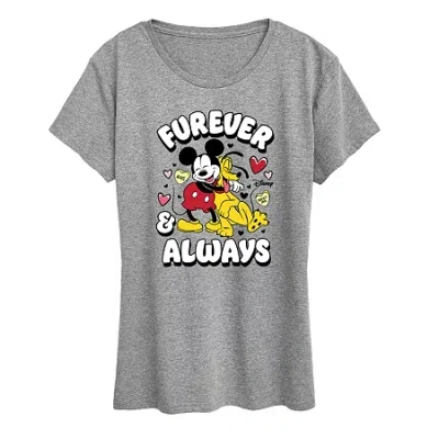 Air Waves Furever And Always Womens Crew Neck Short Sleeve Classic Fit Mickey And Friends Graphic T-shirt In Multi