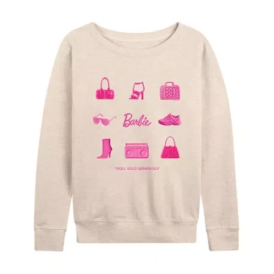 Air Waves Grid Doll Sold Separately Womens Boat Neck Long Sleeve Classic Fit Barbie Graphic T-shirt In Sand