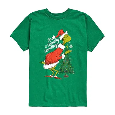 Air Waves Grinchy Greetings Little & Big Kid Boys Crew Neck Short Sleeve Regular Fit Grinch Graphic T-shirt In Green