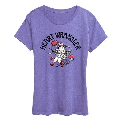 Air Waves Heart Wrangler Womens Scoop Neck Short Sleeve Classic Fit Graphic T-shirt In Purple