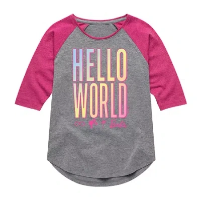 Air Waves Hello World Big Kid Girls Crew Neck 3/4 Sleeve Barbie T-shirt In Gray