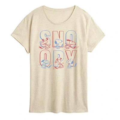 Air Waves Hockey Snoopy Womens Crew Neck Short Sleeve Classic Fit Peanuts Graphic T-shirt In Neutral