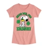 Air Waves Hug Me Im Irish Big Kid Girls Crew Neck Short Sleeve Peanuts T-shirt In Pink
