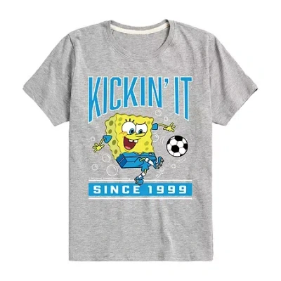 Air Waves Kickin It Since 1999 Little & Big Kid Boys Crew Neck Short Sleeve Regular Fit Spongebob Graphic T-sh In Gray