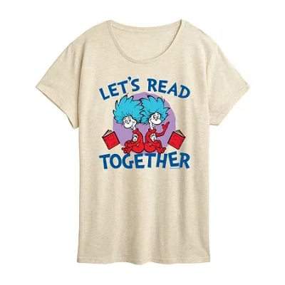 Air Waves Lets Read Together Womens Crew Neck Short Sleeve Classic Fit Dr. Seuss Graphic T-shirt In Neutral
