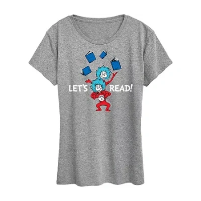 Air Waves Lets Read Womens Scoop Neck Short Sleeve Classic Fit Dr. Seuss Graphic T-shirt In Gray