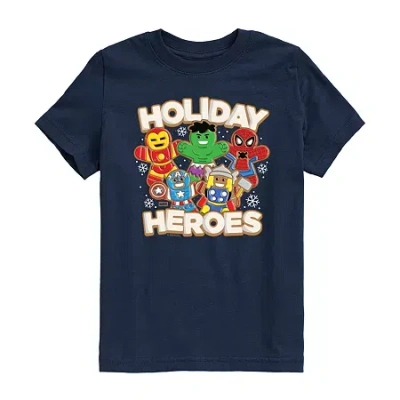 Air Waves Little & Big Kid Boys Crew Neck Short Sleeve Regular Fit Avengers Graphic T-shirt In Blue