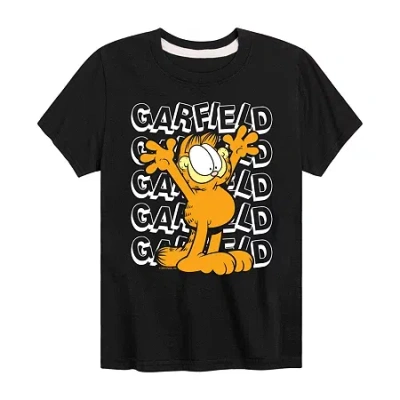 Air Waves Little & Big Kid Boys Crew Neck Short Sleeve Regular Fit Garfield Graphic T-shirt In Black