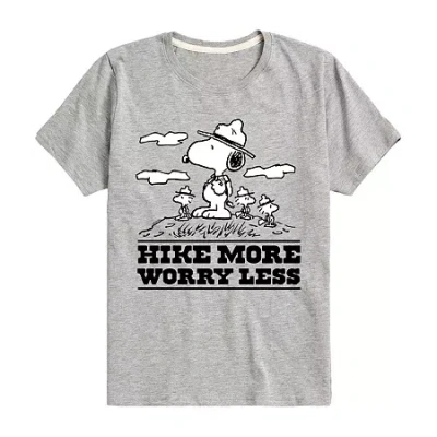 Air Waves Little & Big Kid Boys Crew Neck Short Sleeve Regular Fit Peanuts Graphic T-shirt In Gray