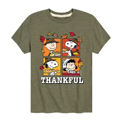 Air Waves Little & Big Kid Boys Crew Neck Short Sleeve Regular Fit Peanuts Graphic T-shirt In Green