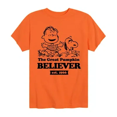 Air Waves Little & Big Kid Boys Crew Neck Short Sleeve Regular Fit Peanuts Graphic T-shirt In Orange