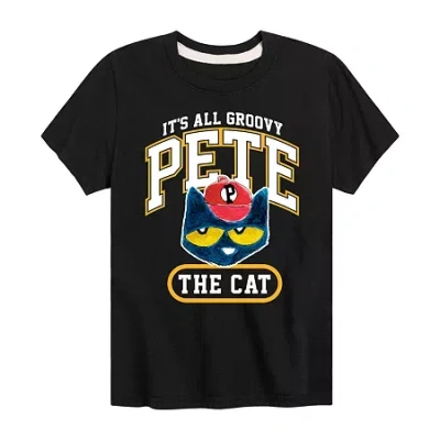 Air Waves Little & Big Kid Boys Crew Neck Short Sleeve Regular Fit Pete The Cat Graphic T-shirt In Black