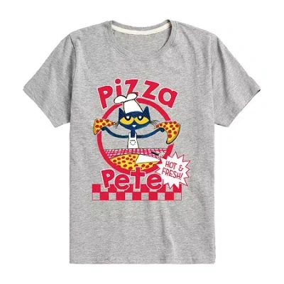 Air Waves Little & Big Kid Boys Crew Neck Short Sleeve Regular Fit Pete The Cat Graphic T-shirt In Silver