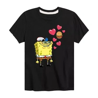 Air Waves Little & Big Kid Boys Crew Neck Short Sleeve Regular Fit Spongebob Graphic T-shirt In Black