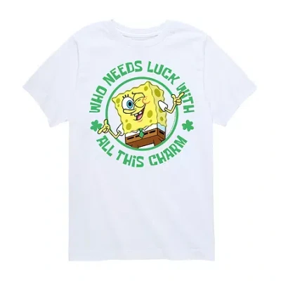 Air Waves Little & Big Kid Boys Crew Neck Short Sleeve Regular Fit Spongebob Graphic T-shirt In White
