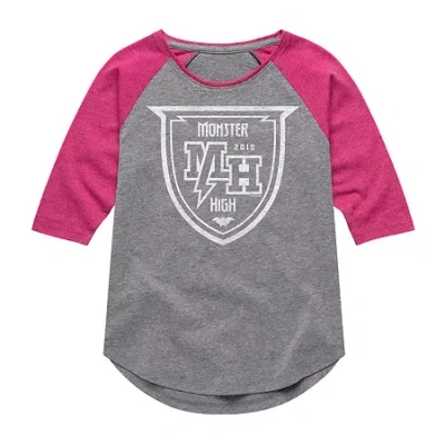 Air Waves Little & Big Kid Girls Crew Neck Elbow Sleeve Regular Fit Monsters High Graphic T-shirt In Gray