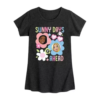 Air Waves Little & Big Kid Girls Crew Neck Short Sleeve Regular Fit Barbie Graphic T-shirt In Black