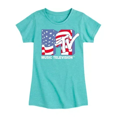 Air Waves Little & Big Kid Girls Crew Neck Short Sleeve Regular Fit Mtv Graphic T-shirt In Blue