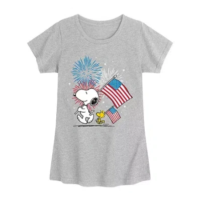 Air Waves Little & Big Kid Girls Crew Neck Short Sleeve Regular Fit Peanuts Snoopy Graphic T-shirt In Gray