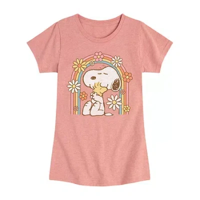 Air Waves Little & Big Kid Girls Crew Neck Short Sleeve Regular Fit Peanuts Snoopy Graphic T-shirt In Pink