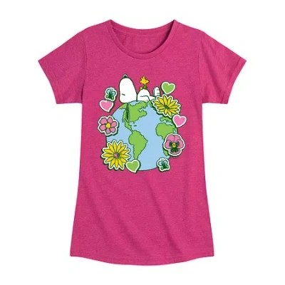 Air Waves Little & Big Kid Girls Crew Neck Short Sleeve Regular Fit Peanuts Snoopy Graphic T-shirt In Pink