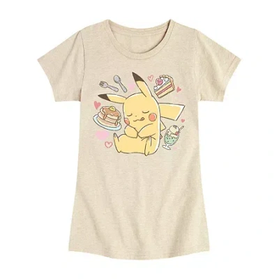 Air Waves Little & Big Kid Girls Crew Neck Short Sleeve Regular Fit Pokemon Graphic T-shirt In Brown