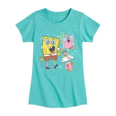 Air Waves Little & Big Kid Girls Crew Neck Short Sleeve Regular Fit Spongebob Graphic T-shirt In Green