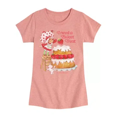 Air Waves Little & Big Kid Girls Crew Neck Short Sleeve Regular Fit Strawberry Shortcake Graphic T-shirt In Pink