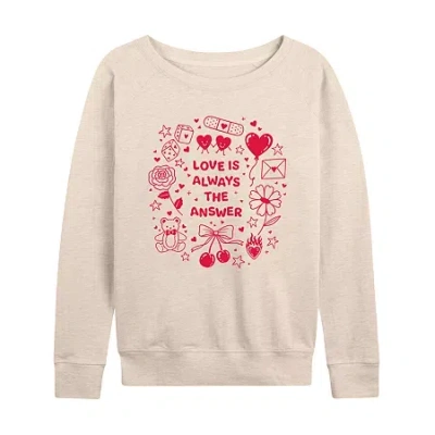 Air Waves Love Always Answer Womens Boat Neck Long Sleeve Classic Fit Graphic T-shirt In Neutral