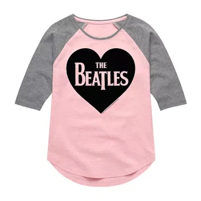 Air Waves Love Big Kid Girls Crew Neck 3/4 Sleeve The Beatles T-shirt In Pink