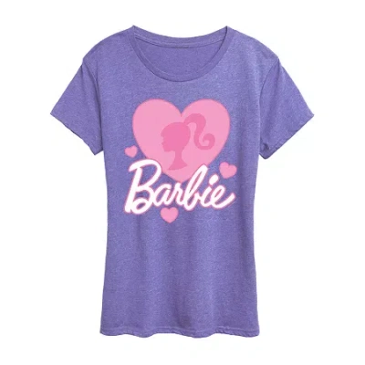 Air Waves Love Hearts Womens Crew Neck Short Sleeve Classic Fit Barbie Graphic T-shirt In Purple