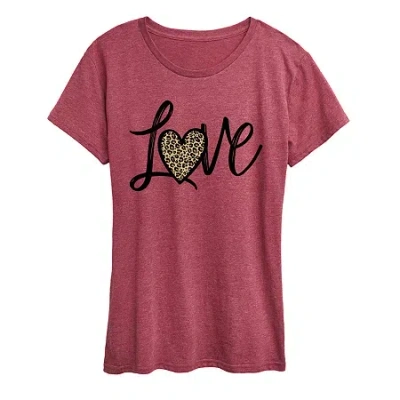 Air Waves Love Leopard Heart Womens Crew Neck Short Sleeve Classic Fit Graphic T-shirt In Red