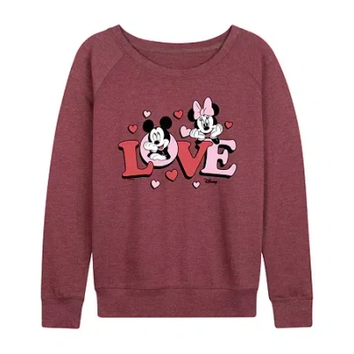 Air Waves Love Mickey Minnie Womens Boat Neck Long Sleeve Classic Fit Mickey And Friends Graphic T-shirt In Brown