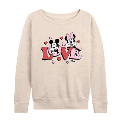 Air Waves Love Mickey Minnie Womens Boat Neck Long Sleeve Classic Fit Mickey And Friends Graphic T-shirt In Animal Print