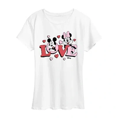 Air Waves Love Mickey Minnie Womens Crew Neck Short Sleeve Classic Fit Mickey And Friends Graphic T-shirt In White