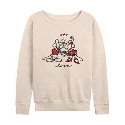 Air Waves Love Sketch Womens Boat Neck Long Sleeve Classic Fit Mickey And Friends Graphic T-shirt In Neutral
