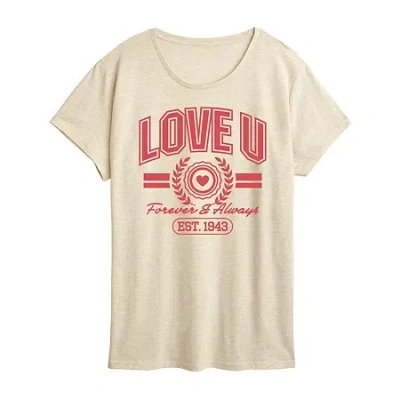 Air Waves Love U Womens Crew Neck Short Sleeve Classic Fit Graphic T-shirt In Neutral