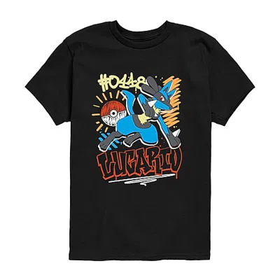 Air Waves Lucario Graffiti Little & Big Kid Boys Crew Neck Short Sleeve Regular Fit Graphic T-shirt In Black