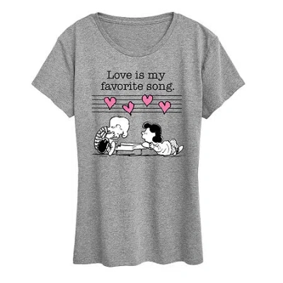Air Waves Lucy And Schroeder Valentines Womens Crew Neck Short Sleeve Classic Fit Peanuts Graphic T-shirt In Gray