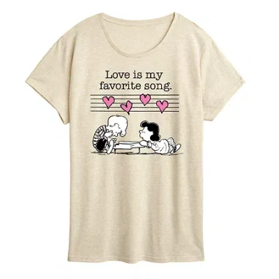 Air Waves Lucy And Schroeder Valentines Womens Crew Neck Short Sleeve Classic Fit Peanuts Graphic T-shirt In Neutral