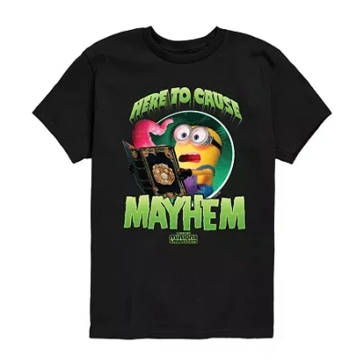 Air Waves Mayhem Little & Big Kid Boys Crew Neck Short Sleeve Regular Fit Minions Graphic T-shirt In Black