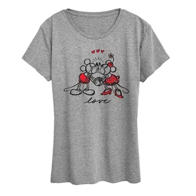 Air Waves Minnie Love Sketch Womens Crew Neck Short Sleeve Classic Fit Mickey And Friends Graphic T-shirt In Gray